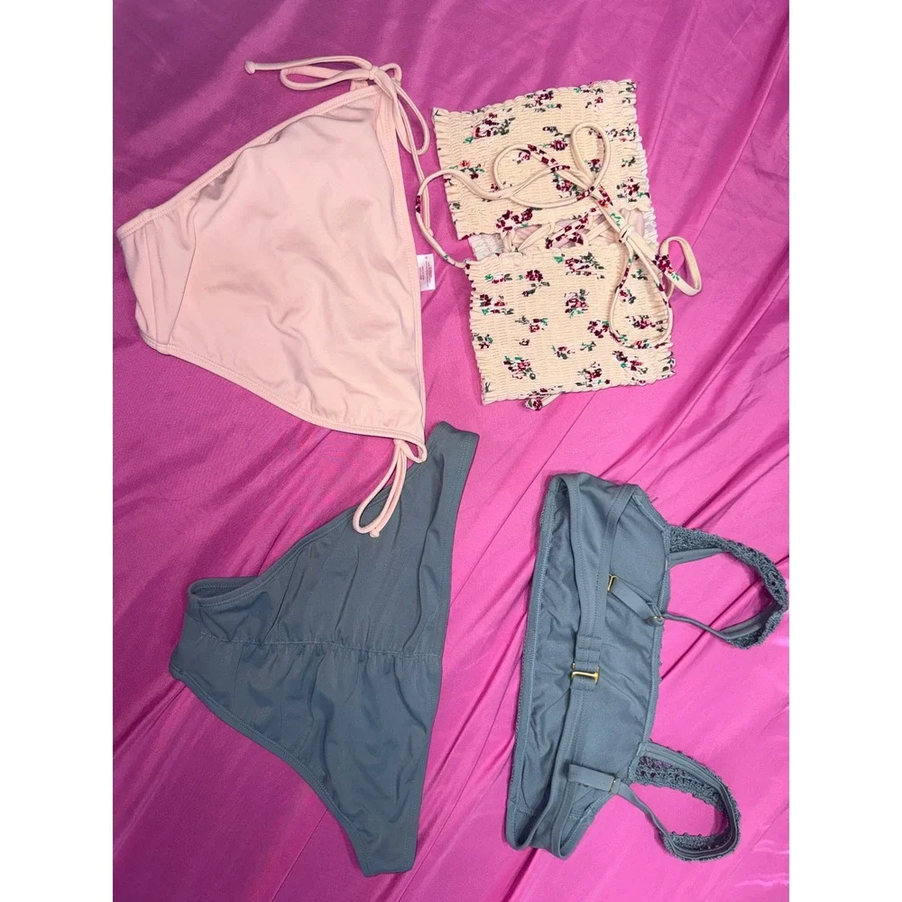 Xhilaration Bikini Bundle 2 Sets Floral Smocked Pink & Crochet Medium